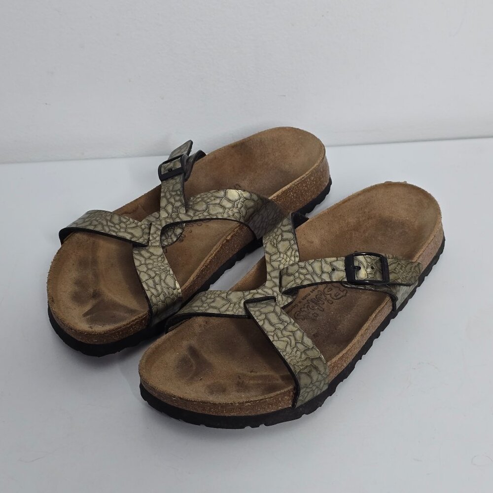 Birkenstock Birki's Sandals Bronze Metallic Croc Print Women's US 7 EU 38 Slide